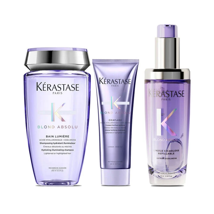 KIT KÉRASTASE BLOND ABSOLU SHAMPOO, CONDICIONADOR E ÓLEO CICAGLOSS PARA CABELOS LOIROS